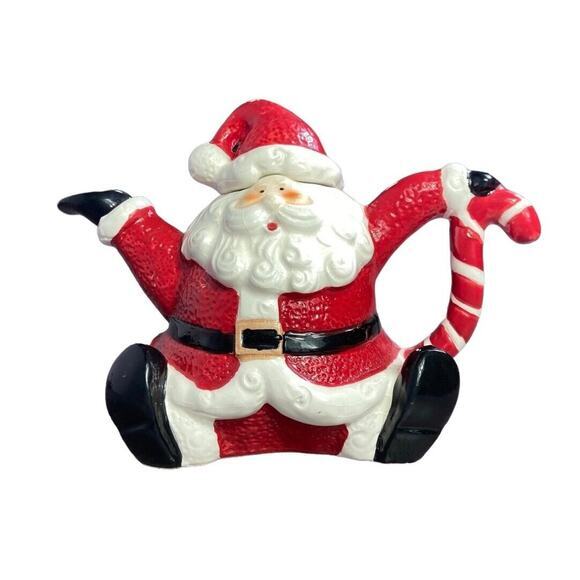 Vintage Santa Clause Christmas Teapot Hat Lid Handle Pour - Picture 1 of 9